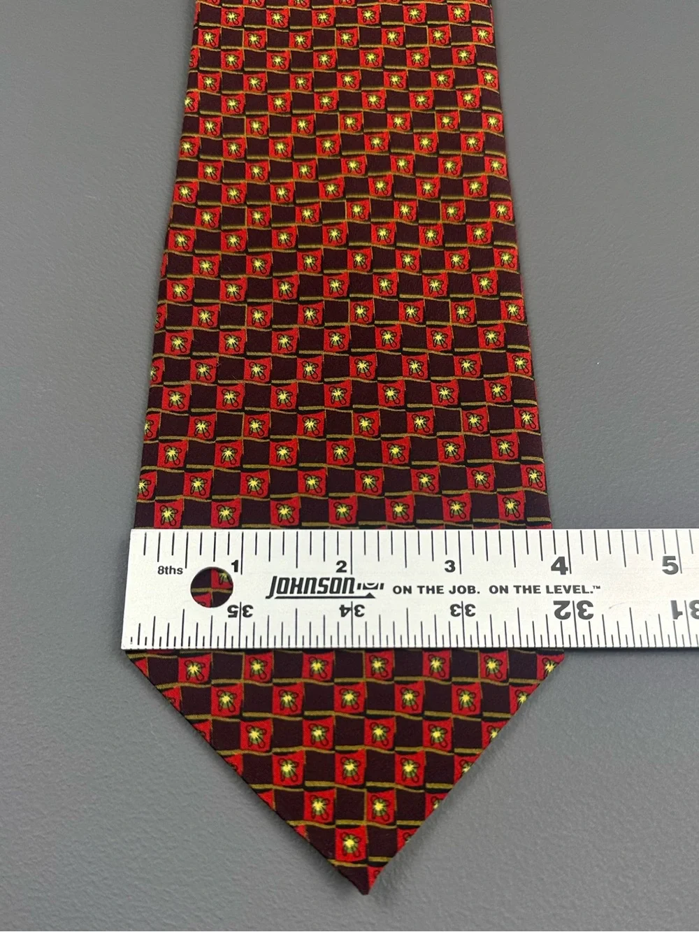J. Garcia Beehive Collection 15 Silk Tie Red Brown Geometric 3 7/8 x 58 1/2